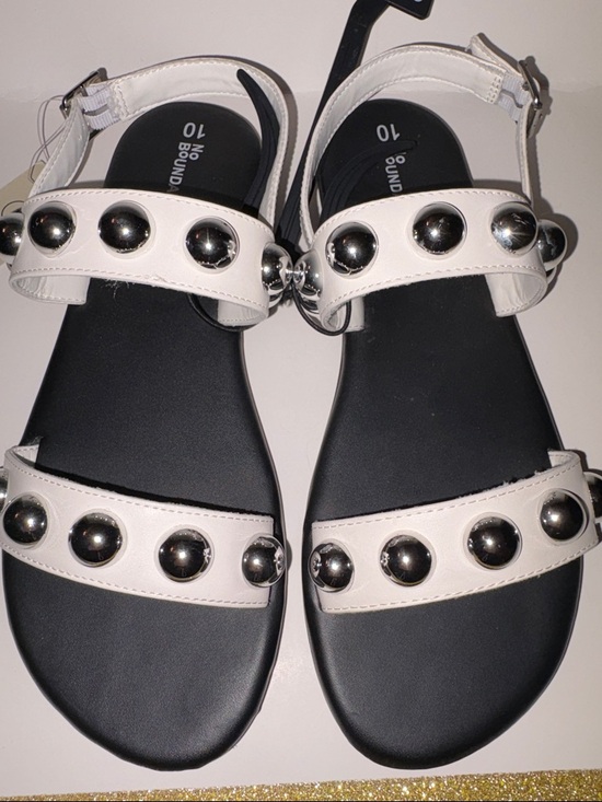 No Boundaries Shoes - No Boundaries White Studded Sandals with Black Footbed